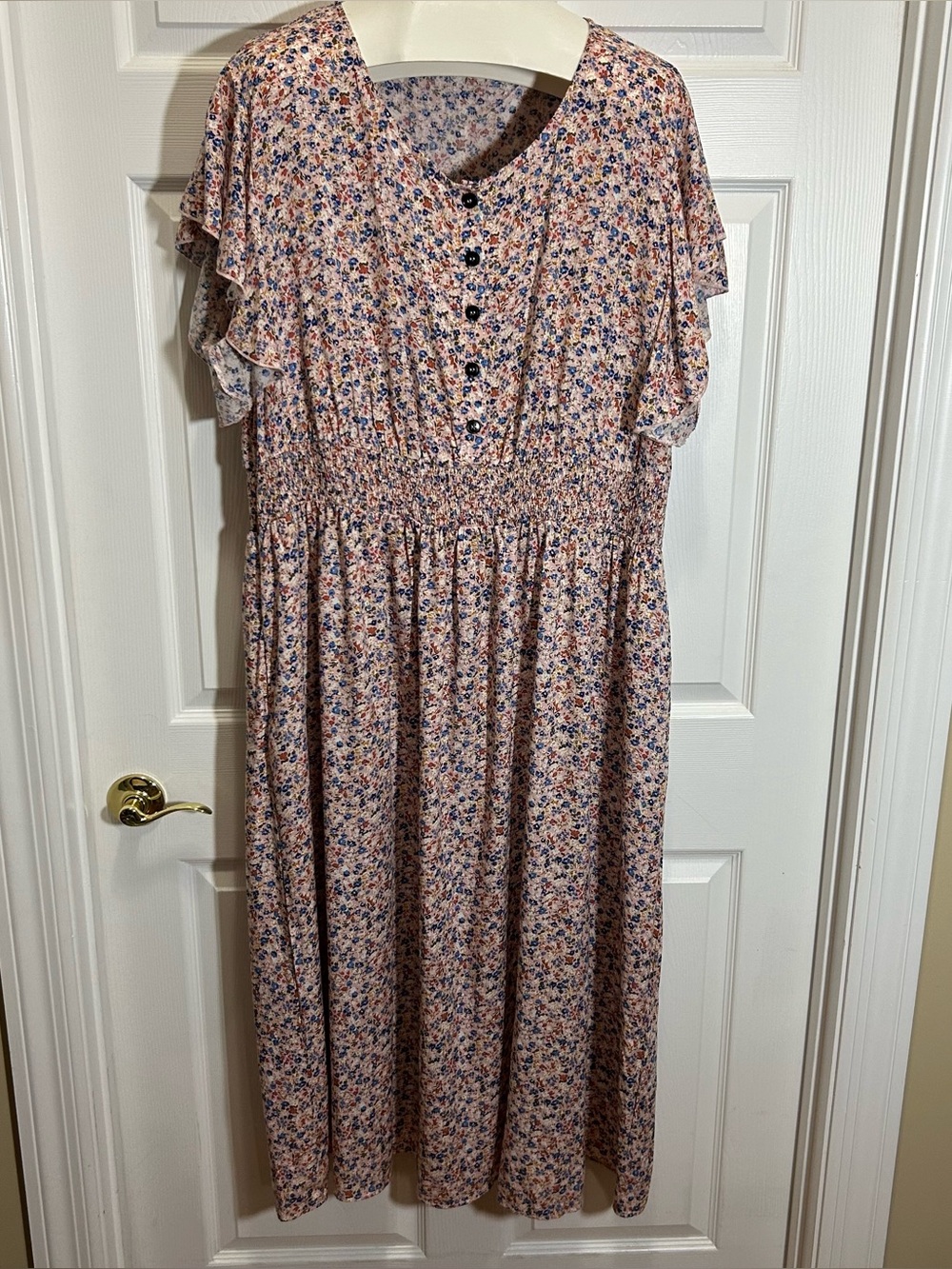 Light Pink Floral Flutter Sleeve Maxi Dress